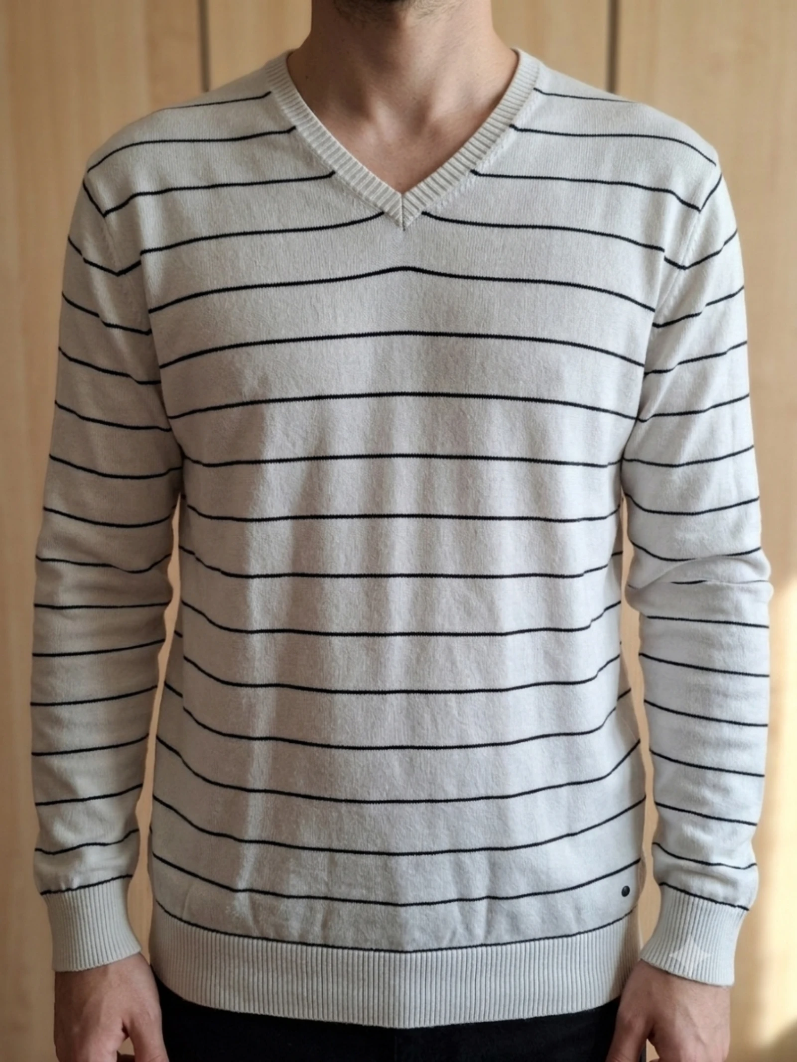 Pull Celio homem col V branco listrado preto tamanho G – photo 2